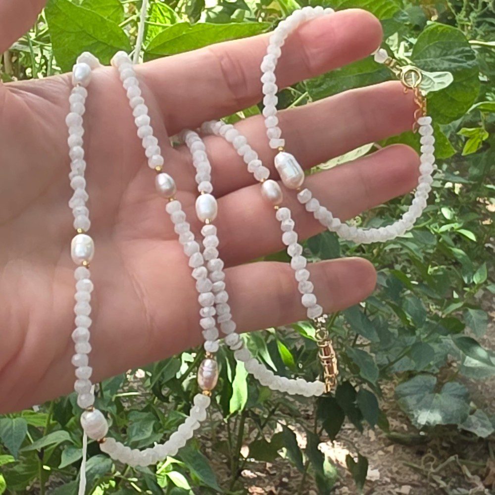 AYTAŞI+İNCİ RONDELA KESİM KOLYE BİLEKLİK TAKIM 52CM KOLYE 16-18CM BİLEKLİK