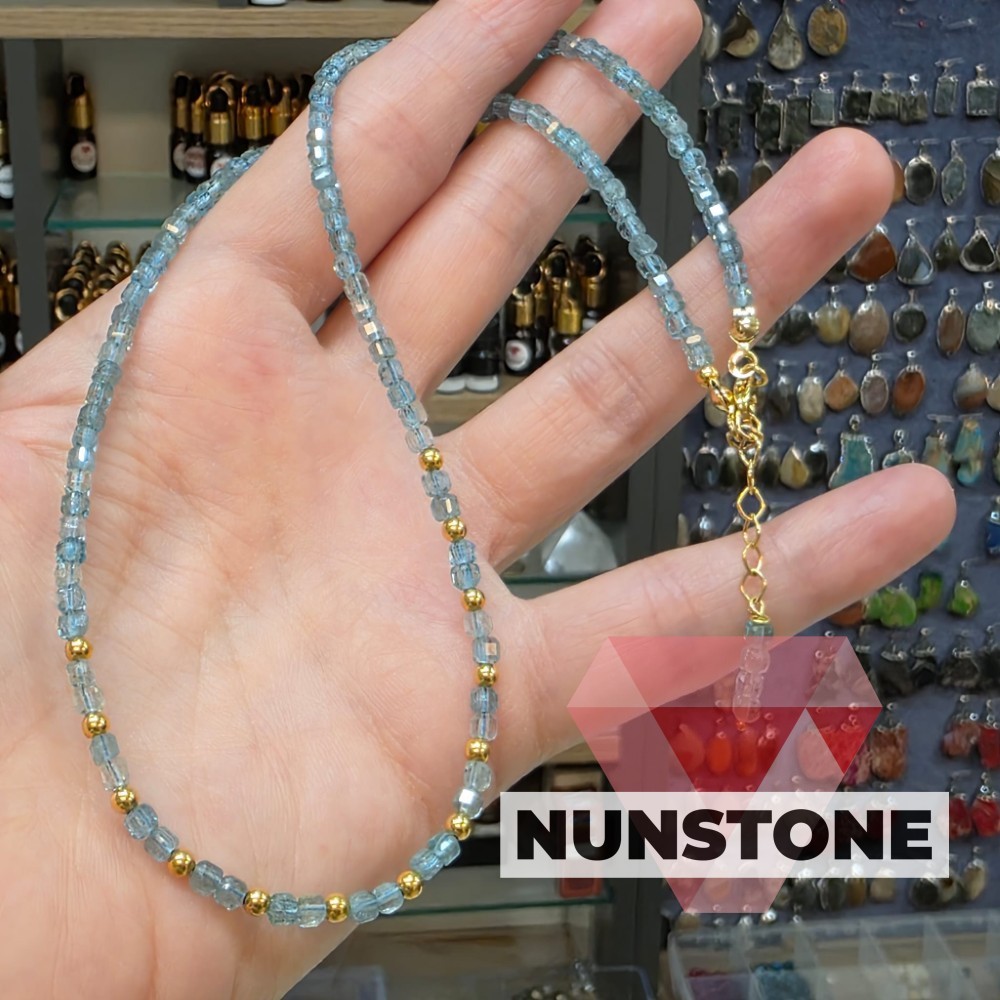AKUAMARİN 7A KALİTE KÜP KESİM 4MM 45CM KOLYE AK1