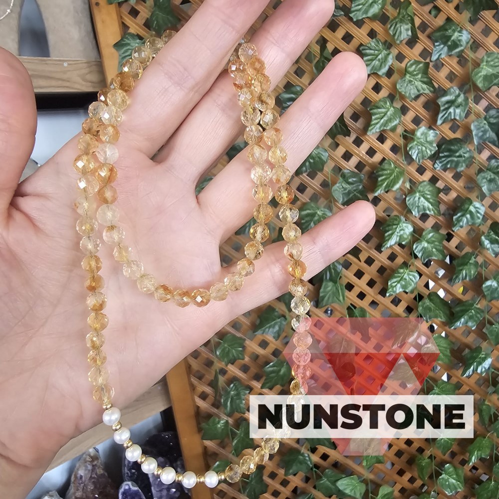 SİTRİN 6A KALİTE VE 7A KALİTE İNCİ GÜMÜŞ APARATLI KOLYE