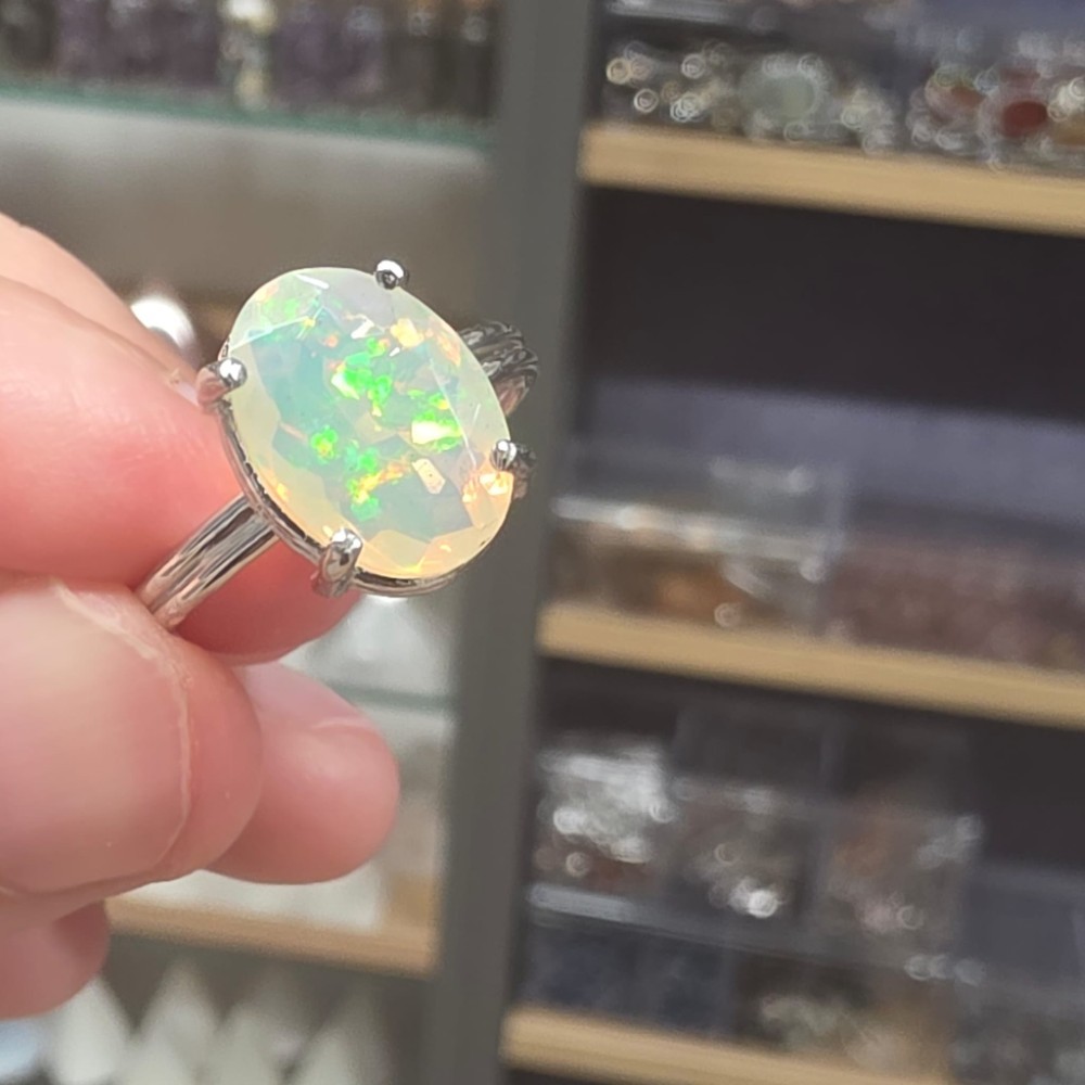 ATEŞ OPAL ETİYOPYA 7A KALİTE AYARLI GÜMÜŞ YÜZÜK 2,59Gr N22