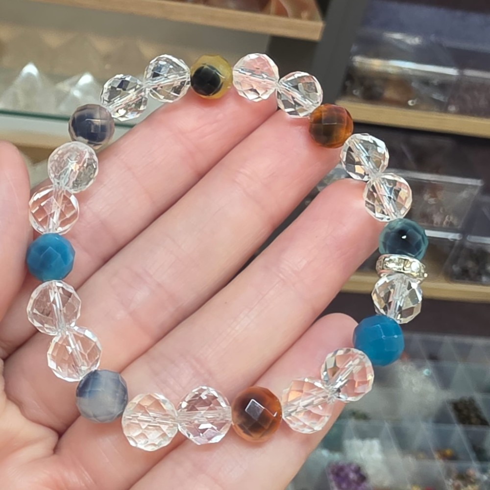 AKİK   KARMA RENKVE KRİSTAL KUVARS BİLEKLİK 8MM 16-19CM A13