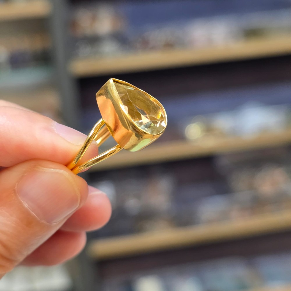 LİMON KUVARS 7A KALİTE AYARLI ALTIN KAPLAMA GÜMÜŞ YÜZÜK 4,54Gr L4