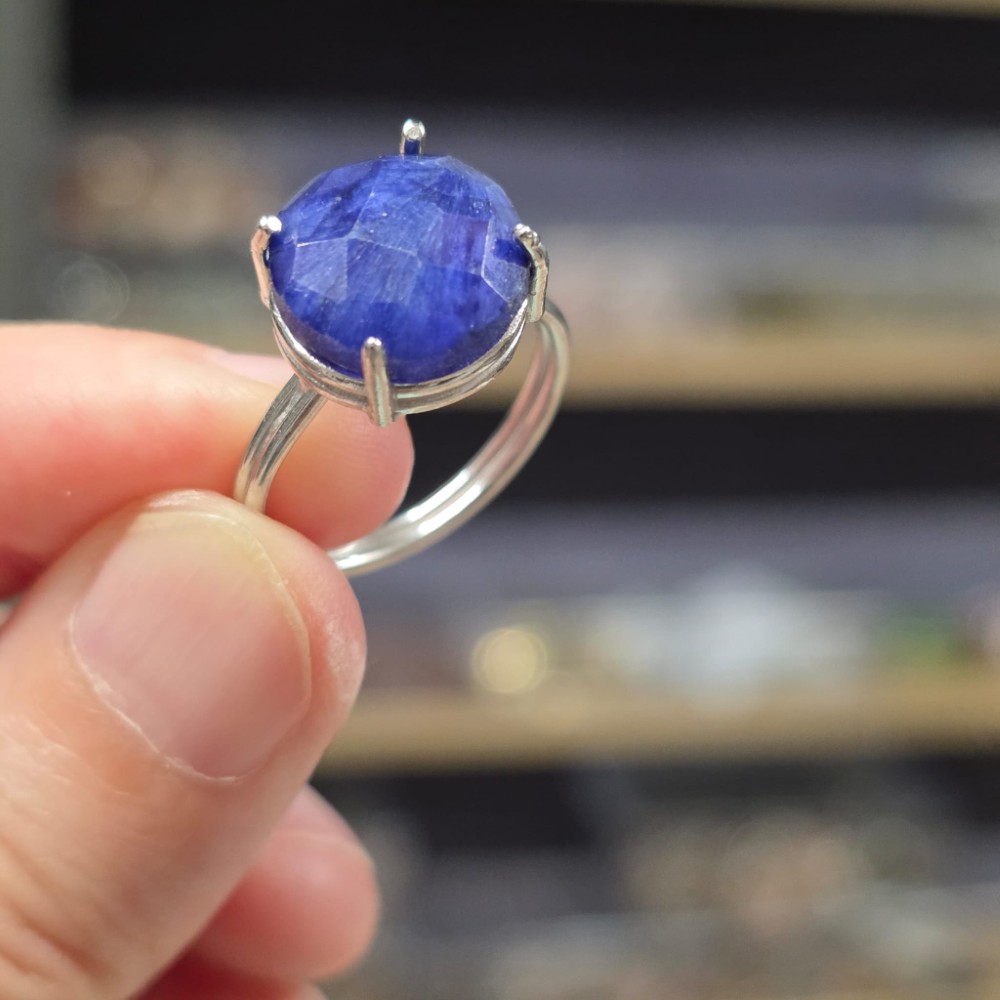 LAPİS LAZULİ FASET KESİM AYARLI GÜMÜŞ YÜZÜK 3,63Gr L1