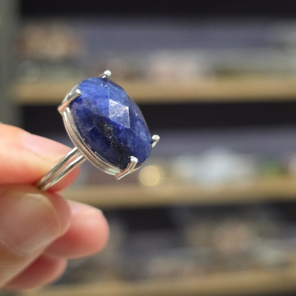 LAPİS LAZULİ FASET KESİM AYARLI GÜMÜŞ YÜZÜK 4,32Gr L3