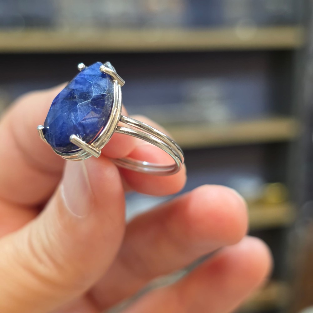 LAPİS LAZULİ FASET KESİM AYARLI GÜMÜŞ YÜZÜK 4,23Gr L15