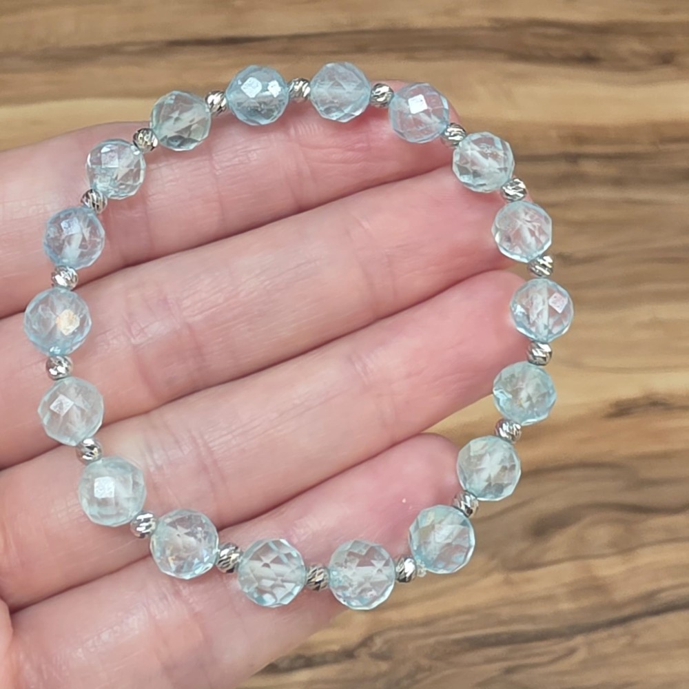 MAVİ TOPAZ 7A KALİTE GÜMÜŞ APARATLI 7MM BİLEKLİK 16-19CM T1