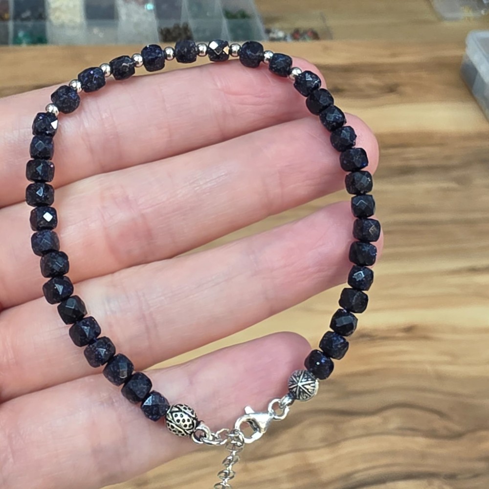 YILDIZ TAŞI LACİVERT BİLEKLİK GÜMÜŞ APARATLI 16-19CM Y1