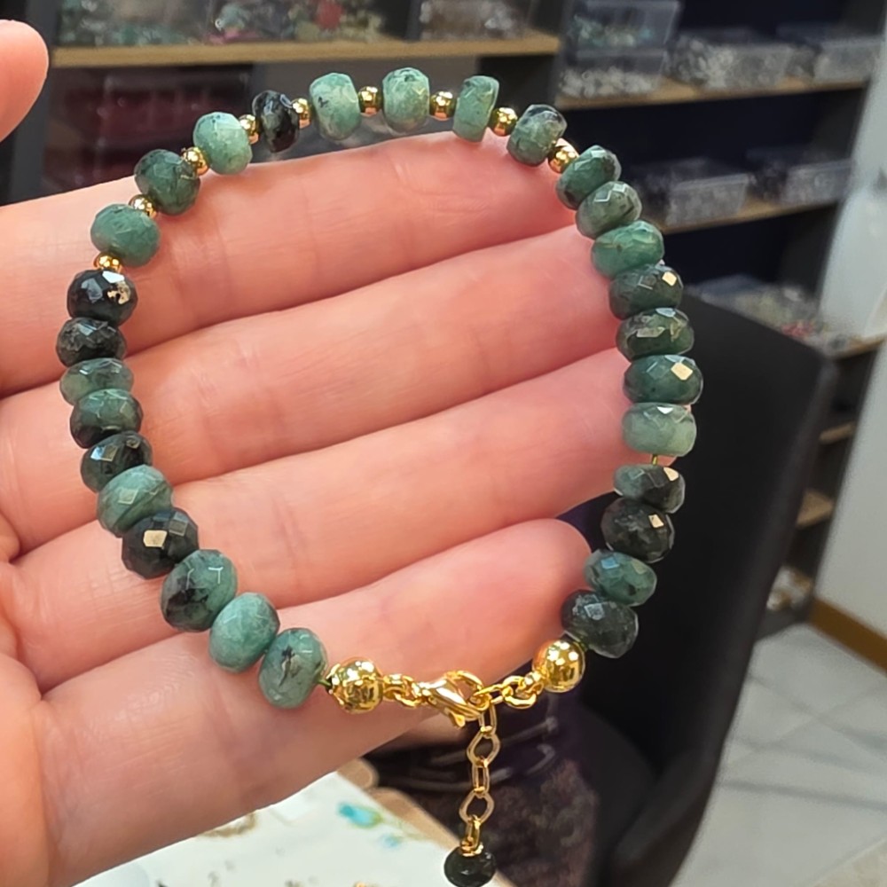 ZÜMRÜT DAMARLI RONDELA KESİM GÜMÜŞ APARATLI BİLEKLİK 16-19CM Z3