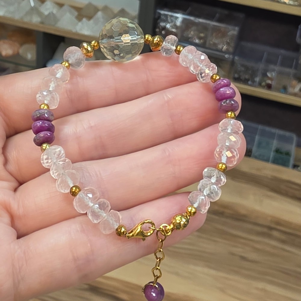 YAKUT--TOPAZ-PEMBE KUVARS GÜMÜŞ APARATLI BİLEKLİK 16-19CM
