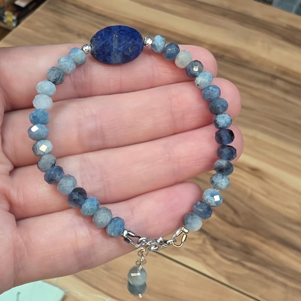 KİYANİT-LAPİS LAZULİ RONDELA KESİM GÜMÜŞ APARATLI 16-19CM BİLEKLİK K2