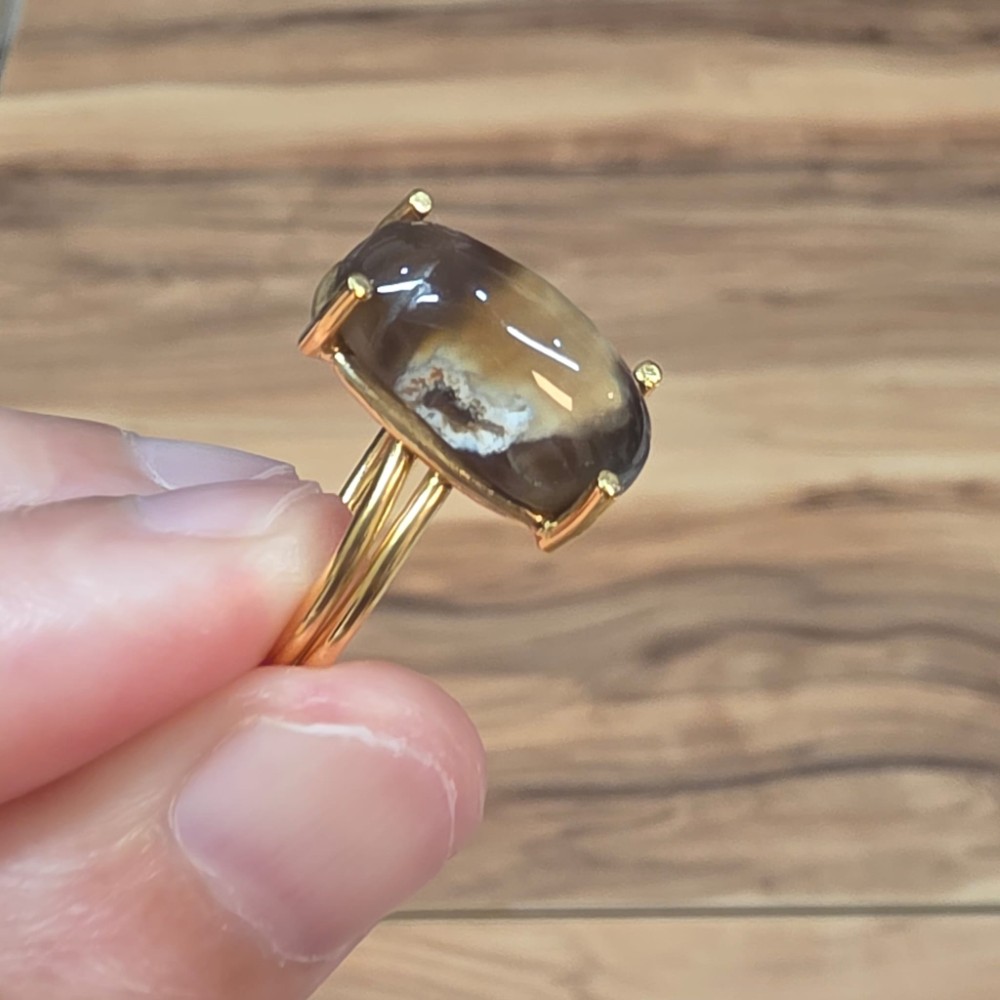 AKİK A KALİTE AYARLI  GÜMÜŞ YÜZÜK ALTIN RENK 3,90GR A1