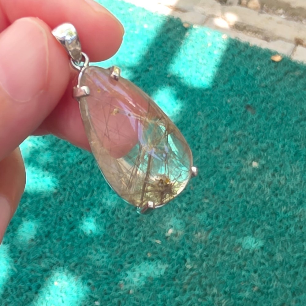 İĞNECİKLİ KUVARS 7A KALİTE GÜMÜŞ KOLYE UCU 6,45GR İ2