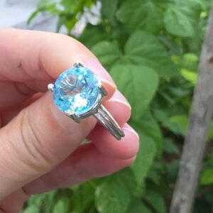 MAVİ TOPAZ AYARLI GÜMÜŞ YÜZÜK YUVARLAK 3,48GR   T26 - Görsel 4
