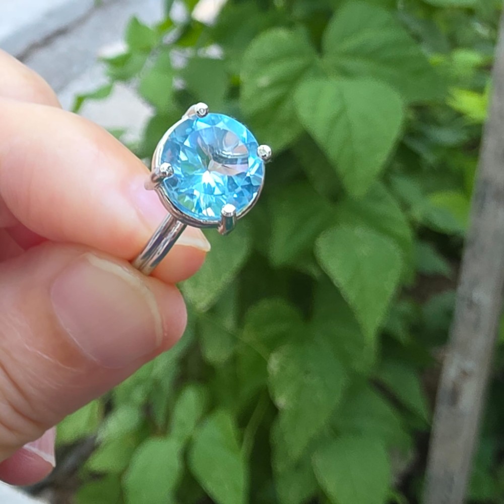 MAVİ TOPAZ AYARLI GÜMÜŞ YÜZÜK YUVARLAK 3,48GR   T26