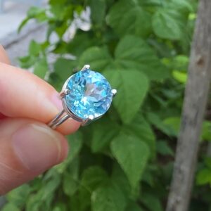 MAVİ TOPAZ AYARLI GÜMÜŞ YÜZÜK YUVARLAK 3,48GR   T26 - Görsel 3