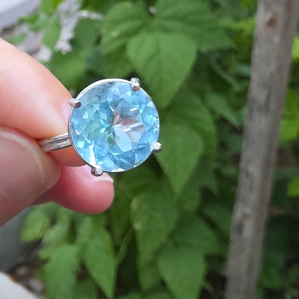 MAVİ TOPAZ AYARLI GÜMÜŞ YÜZÜK YUVARLAK 4,68GR   T24