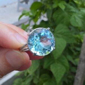MAVİ TOPAZ AYARLI GÜMÜŞ YÜZÜK YUVARLAK 5,40GR   T28 - Görsel 3