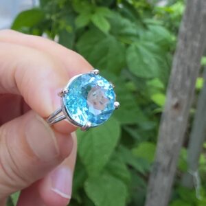 MAVİ TOPAZ AYARLI GÜMÜŞ YÜZÜK YUVARLAK 4,45GR   T29 - Görsel 4