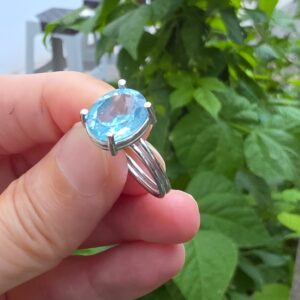 MAVİ TOPAZ AYARLI GÜMÜŞ YÜZÜK OVAL 3,25GR   T32 - Görsel 4