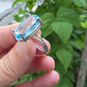 MAVİ TOPAZ AYARLI GÜMÜŞ YÜZÜK OVAL 5,63GR   T35 - Görsel 2