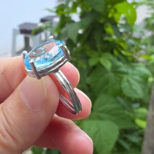 MAVİ TOPAZ AYARLI GÜMÜŞ YÜZÜK OVAL 3,65GR   T38 - Görsel 3
