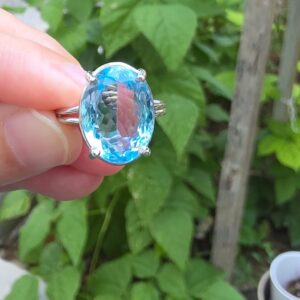 MAVİ TOPAZ AYARLI GÜMÜŞ YÜZÜK OVAL 4,50GR   T36 - Görsel 3