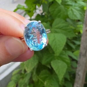 MAVİ TOPAZ AYARLI GÜMÜŞ YÜZÜK OVAL 5,35GR   T40 - Görsel 3