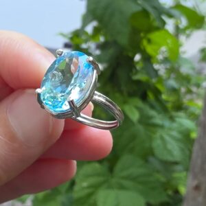 MAVİ TOPAZ AYARLI GÜMÜŞ YÜZÜK OVAL 4,35GR   T42 - Görsel 4
