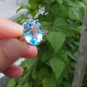 MAVİ TOPAZ AYARLI GÜMÜŞ YÜZÜK OVAL 4,20GR   T41 - Görsel 3