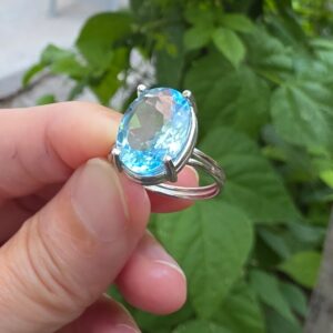 MAVİ TOPAZ AYARLI GÜMÜŞ YÜZÜK OVAL 3,88GR   T44 - Görsel 3