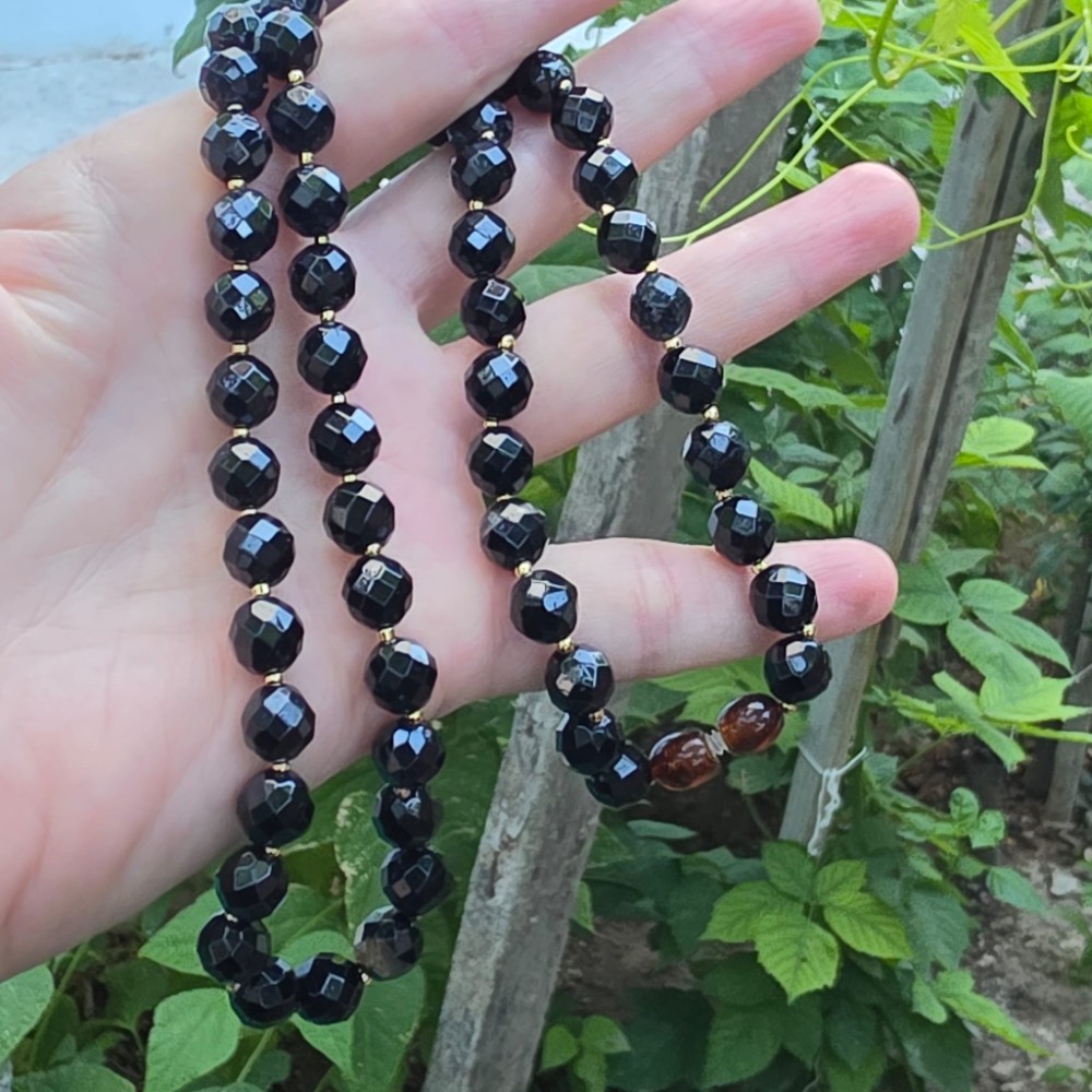 SİYAH TURMALİN FASET KESİM 8MM KOLYE 55CM S2