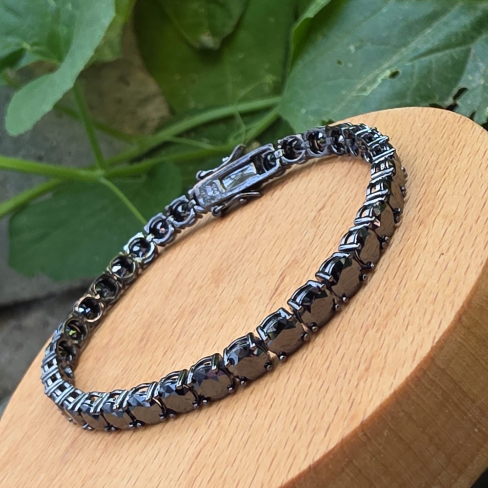 SİYAH MOZANİT MÜCEVHER GÜMÜŞ BİLEKLİK 16-18CM 12,25GR
