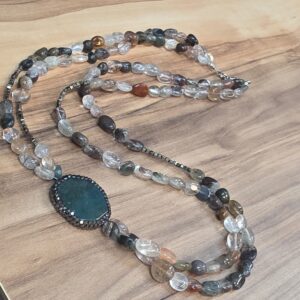 RUTİL KUVARS+AKİK+HEMATİR TASARIM KOLYE 64CM