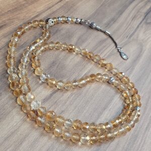 SİTRİN FASET KESİM 6MM 9LU GÜMÜŞ APARATLI TESBİH S2