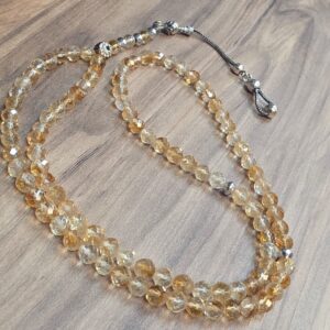 SİTRİN FASET KESİM 6MM 9LU GÜMÜŞ APARATLI TESBİH S1